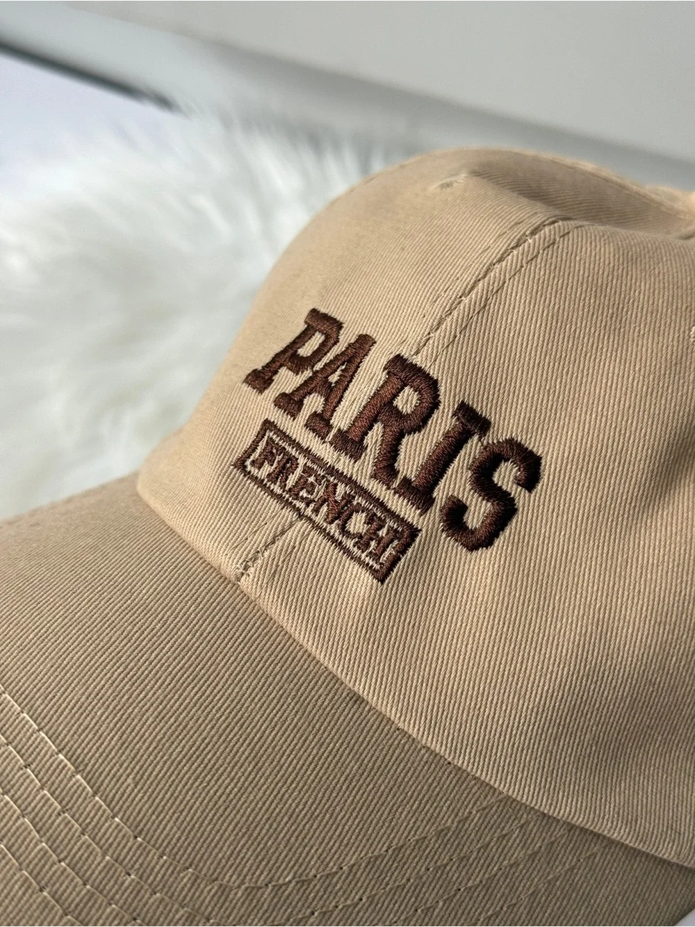 Paris Embroidered Baseball Cap in Beige New